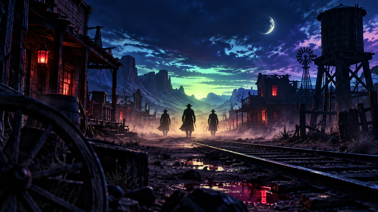 Original blue-hour frontier railway artwork for a game review