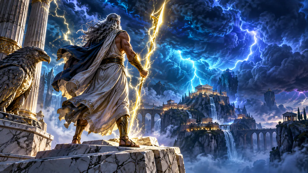 Original storm-lit mythological temple artwork for a game mechanics review