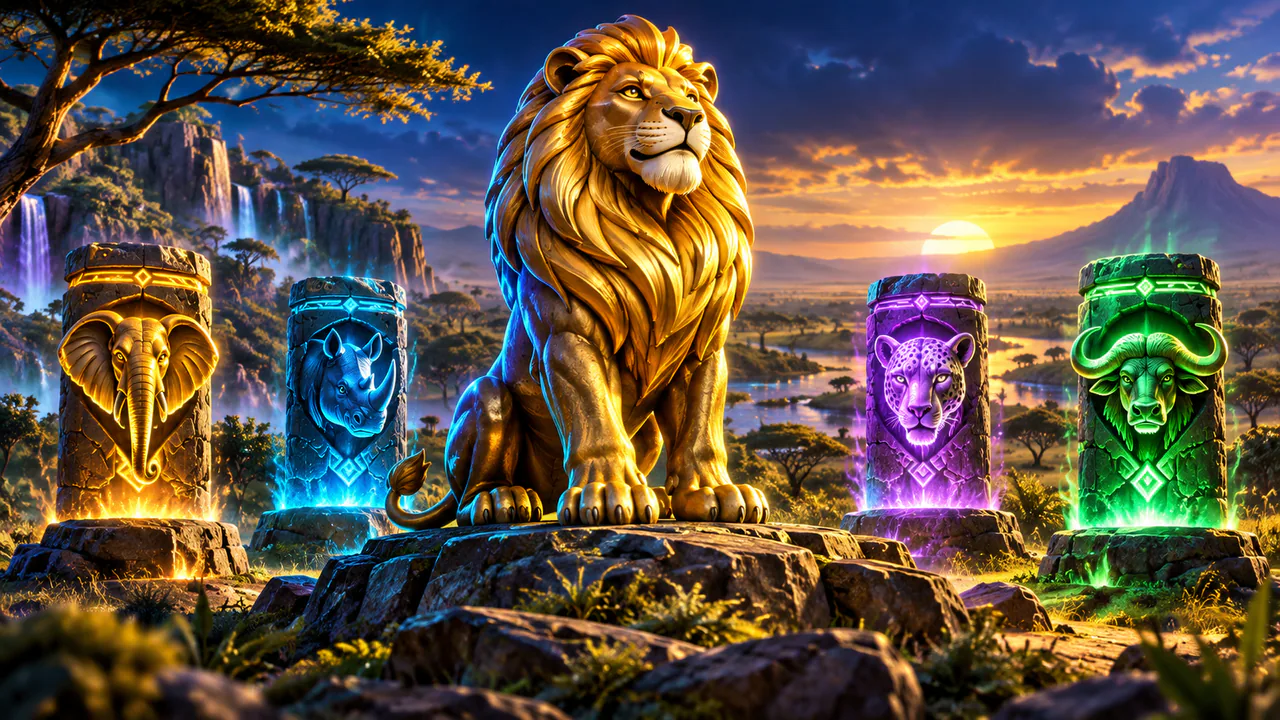 Original safari scene illustrating a progressive-jackpot game review