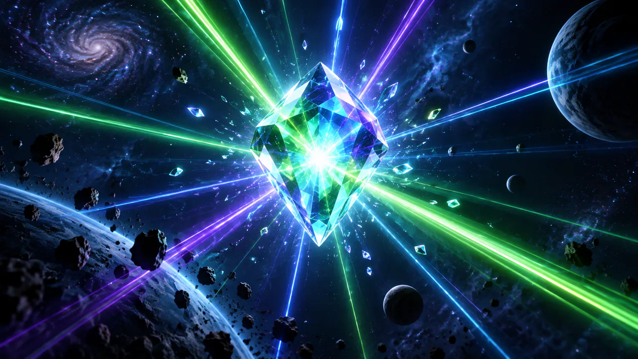 Original radiant space-gem artwork for a low-volatility game review