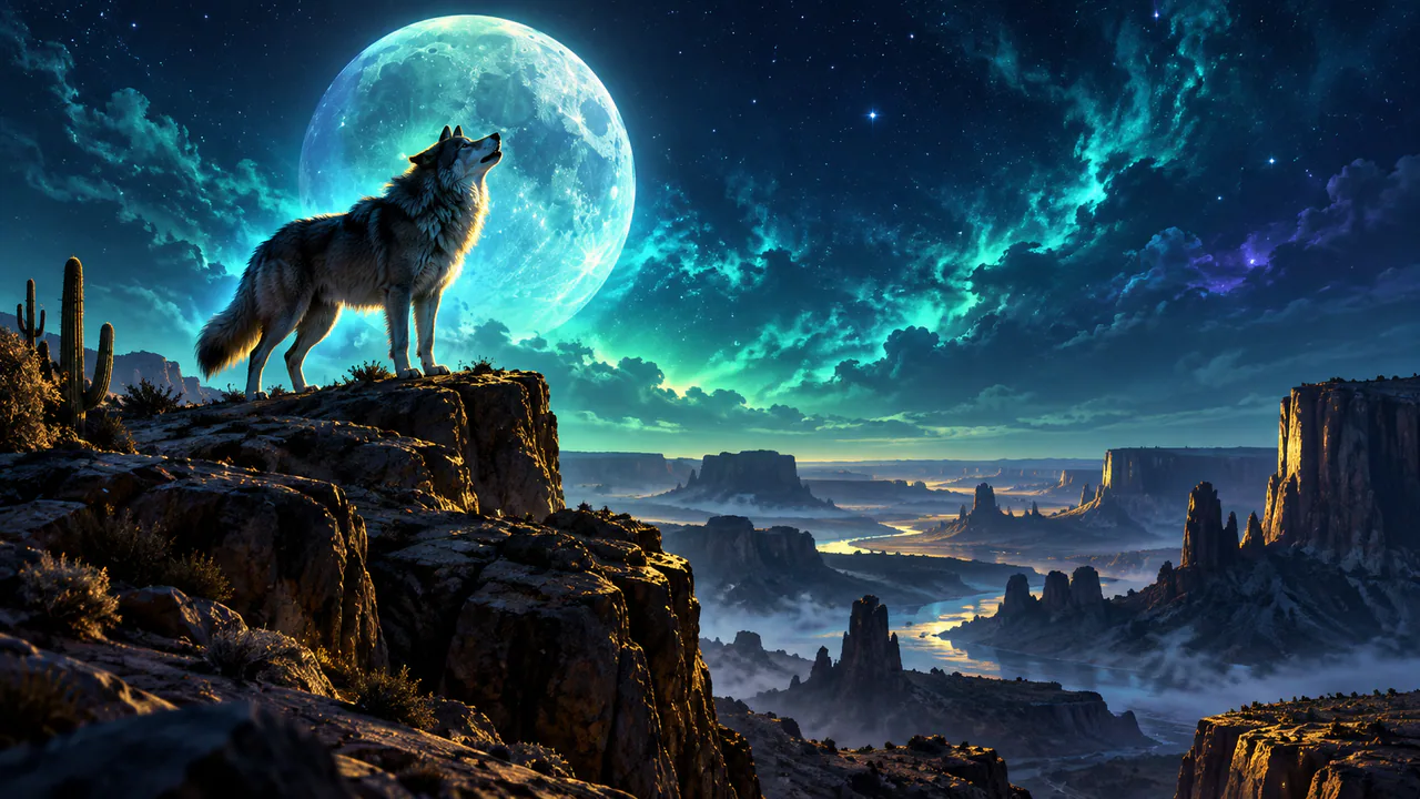 Original moonlit wolf landscape for a classic-line game review